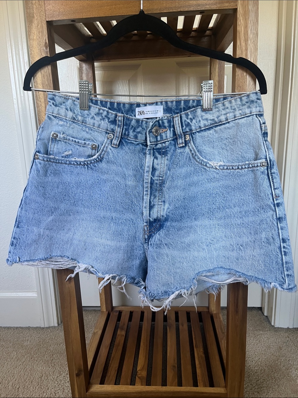 Zara Light Wash Distressed Denim Shorts